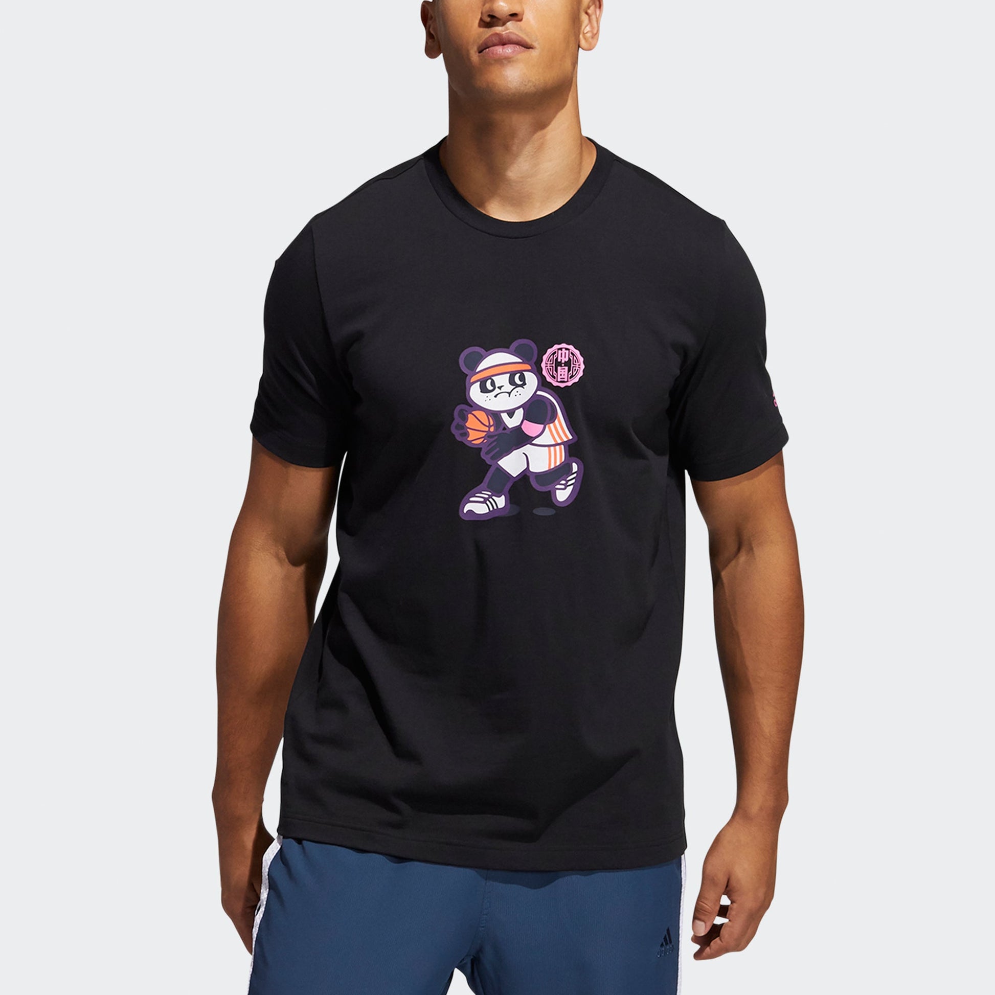 adidas Panda Tee Funny Cartoon Printing Basketball Sports Round Neck Short Sleeve Black GN5149