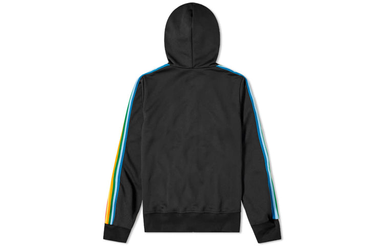 Men's PALM ANGELS Rainbow Stripe Printing hooded Sports Black PMBD025E20FAB0041084