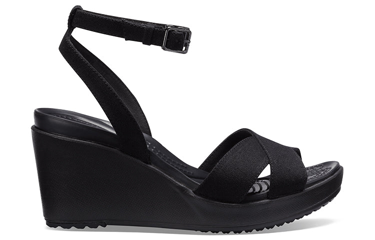 (WMNS) Crocs Leigh II Cross Strap Ankle Wedge Sandals 'Black' 204950-060