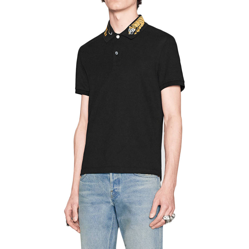 Men's Gucci Business Casual Cotton Short Sleeve Black Polo Shirt 453865-X5H82-1004
