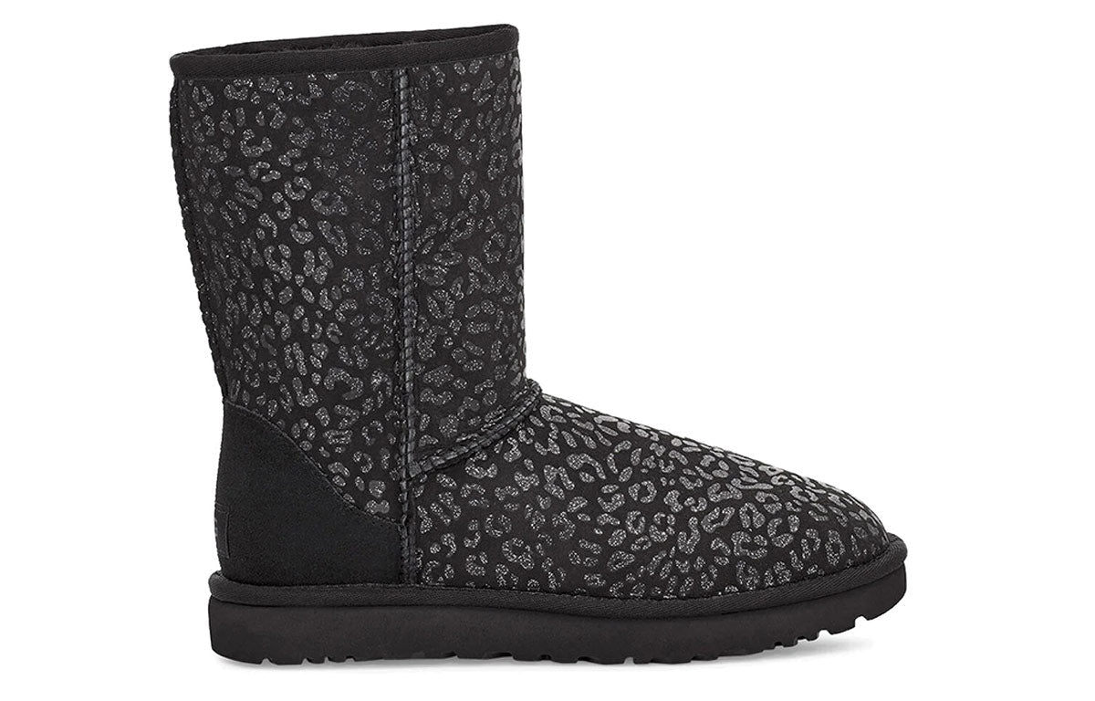 (WMNS) UGG Classic Short Snow Leopard Fleece Lined Black 1113495-BLK