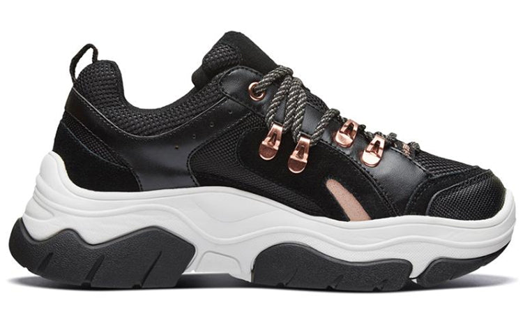 (WMNS) Skechers Black Jack Sports Shoes Black/White/Gold 74238-BKRG