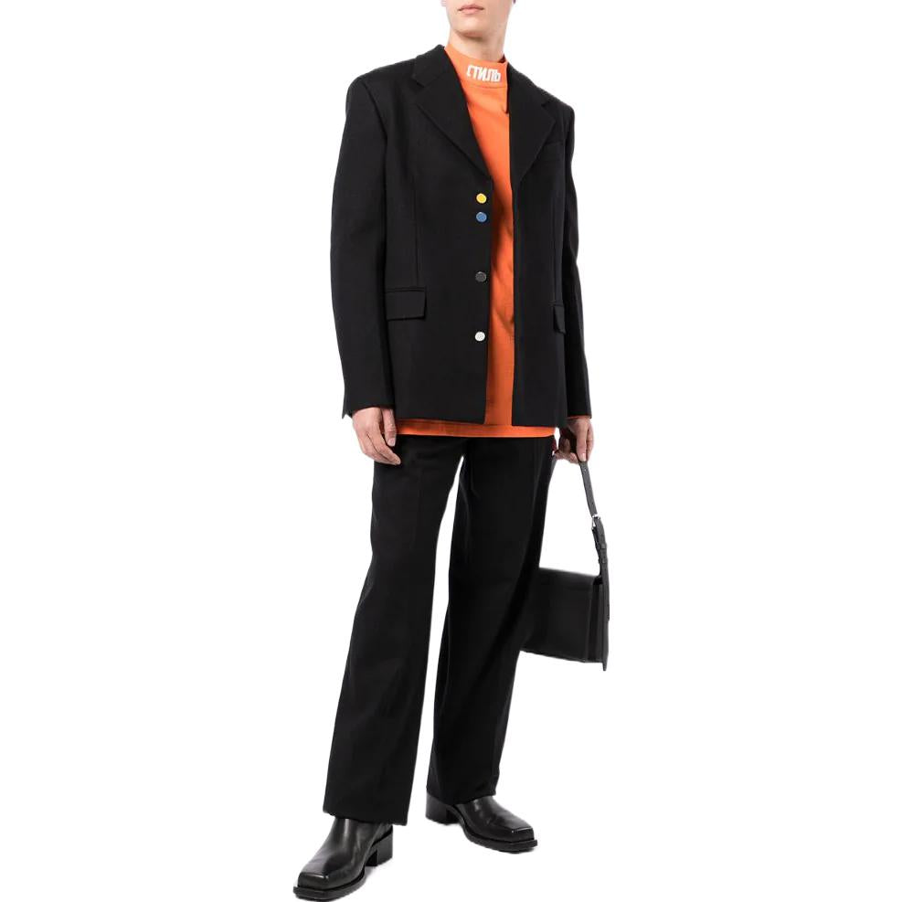 Men's Off-White SS22 Mid Waist Solid Color Straight Casual Pants/Trousers Version Black OMCA190F21FAB00310001000