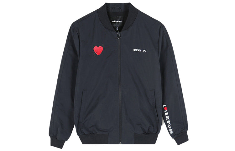 (WMNS) adidas neo Stand-up Collar Sports Back Printing Jacket 'Black' EH6505