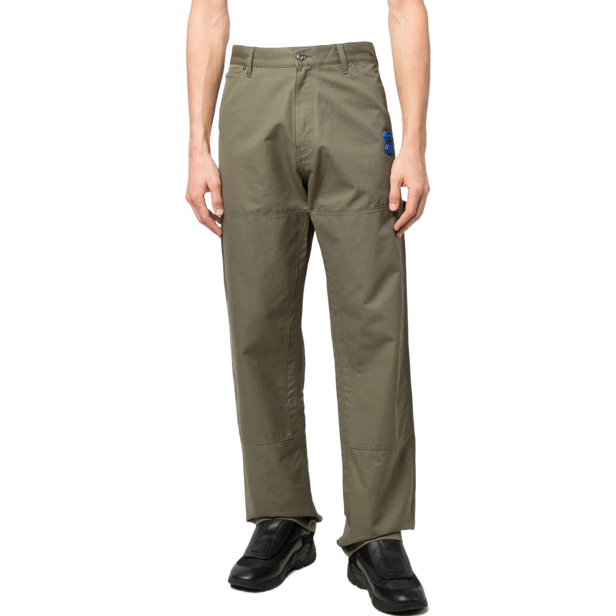 Men's Off-White Logo Printing Cargo Straight-Leg Casual Pants/Trousers Military Green OMCA209S22FAB0025601