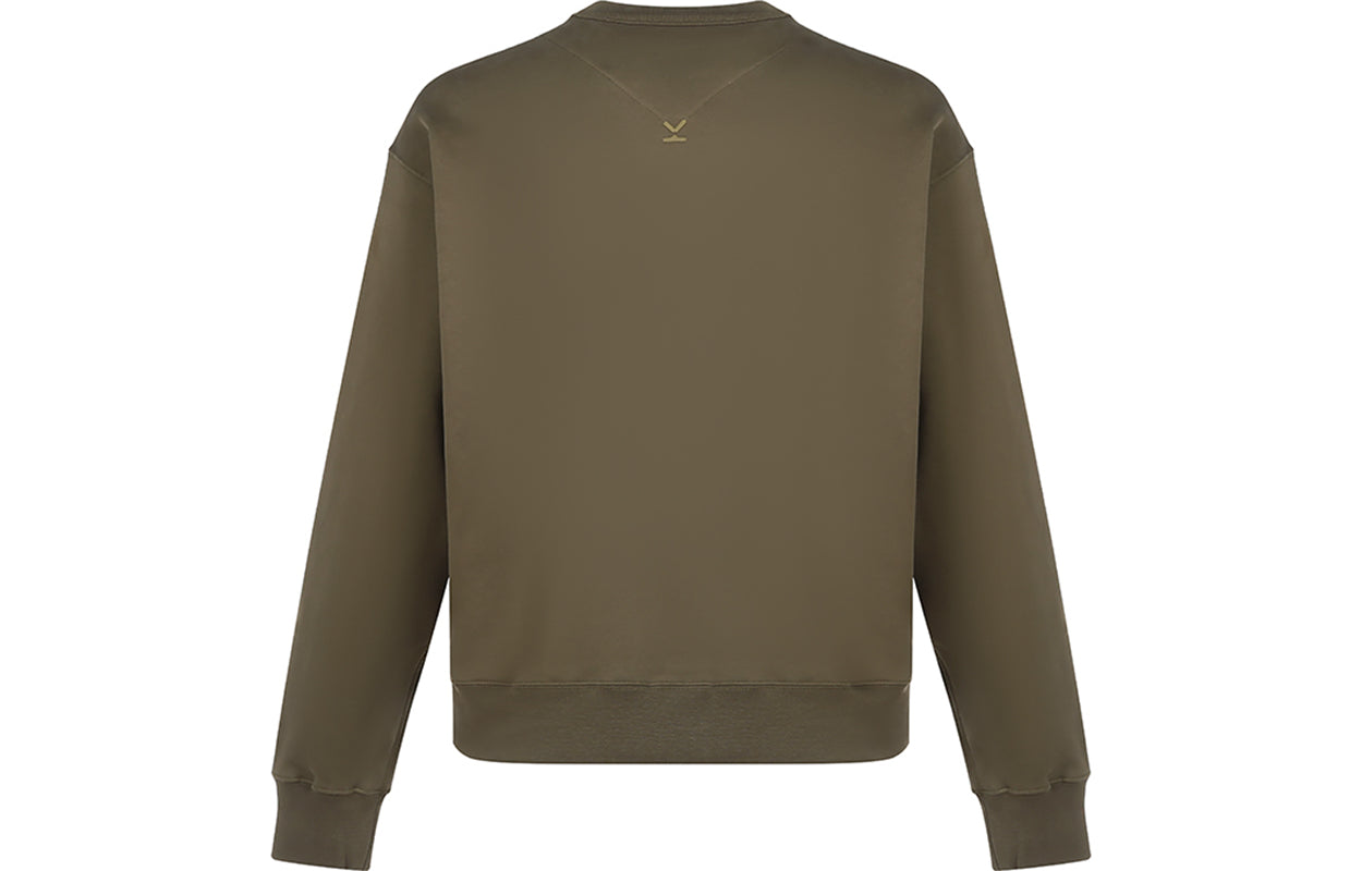 Men's KENZO FW20 Cotton Fleece Lined Loose Version Round Neck Long Sleeves Military Green FA65SW5114MG-50