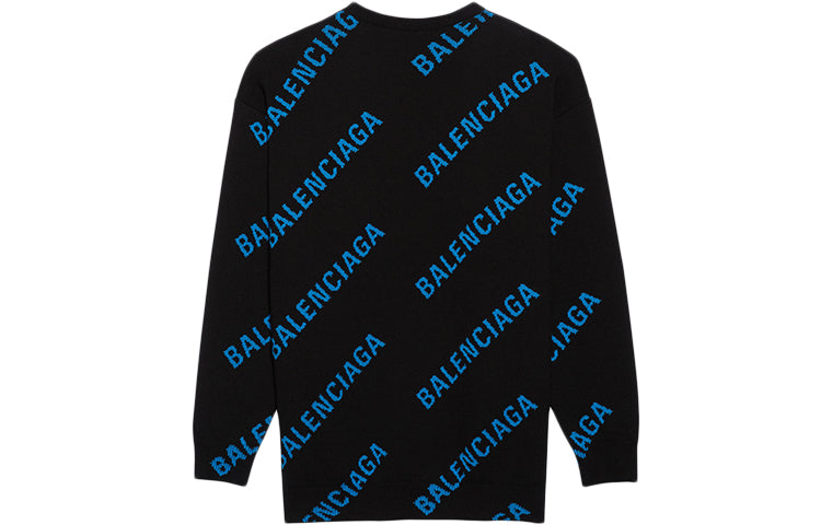 Balenciaga Allover Logo Crewneck Sweater 'Black Blue' 625970T31781165