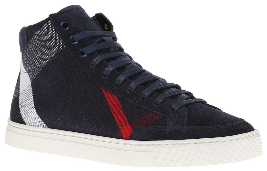 Burberry Large Plaid Suede and Canvas Sneakers 'Navy' 3981050