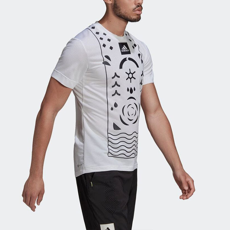 adidas Geometry Pattern Logo Printing Round Neck Short Sleeve White HA2554