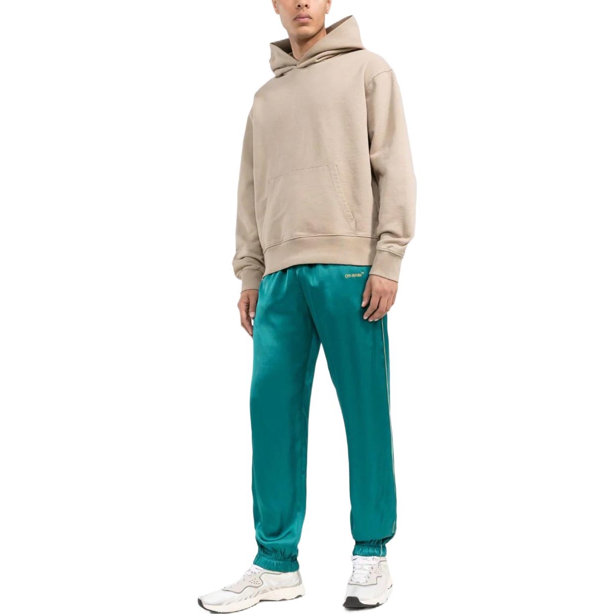 Men's Off-White FW22 Satin Elastic Waistband Bundle Feet Sports Pants/Trousers/Joggers Version Green OMCA226T22FAB0015876