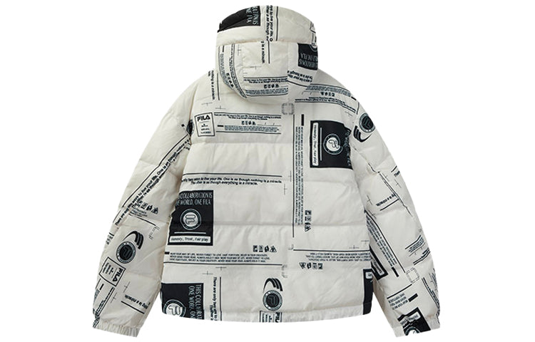 FILA x MIHARA Crossover Short Printing Hooded Stay Warm Down Jacket White Gift to Boyfriend F71M048906F-WT