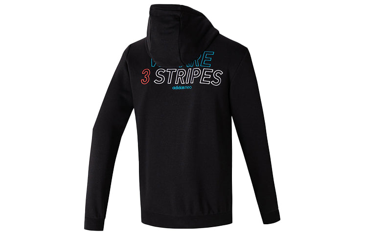 adidas neo logo Printing hooded Casual Sports Jacket Black FQ2100
