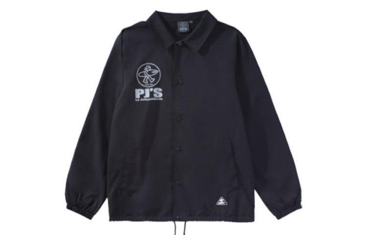 PJs Vigor Surf Small Printing Series Loose Casual Alphabet lapel Jacket Unisex Black 20SSJK1004-P