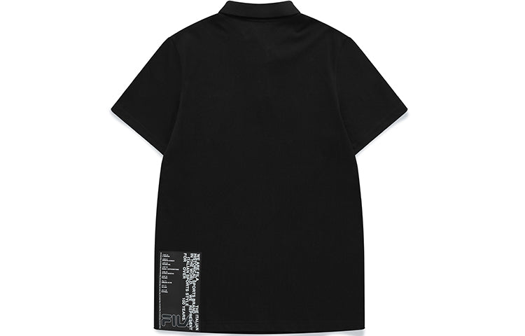 Men's FILA FUSION Embroidered Logo Solid Color Sports Short Sleeve Polo Shirt Black T61M021112A-BK