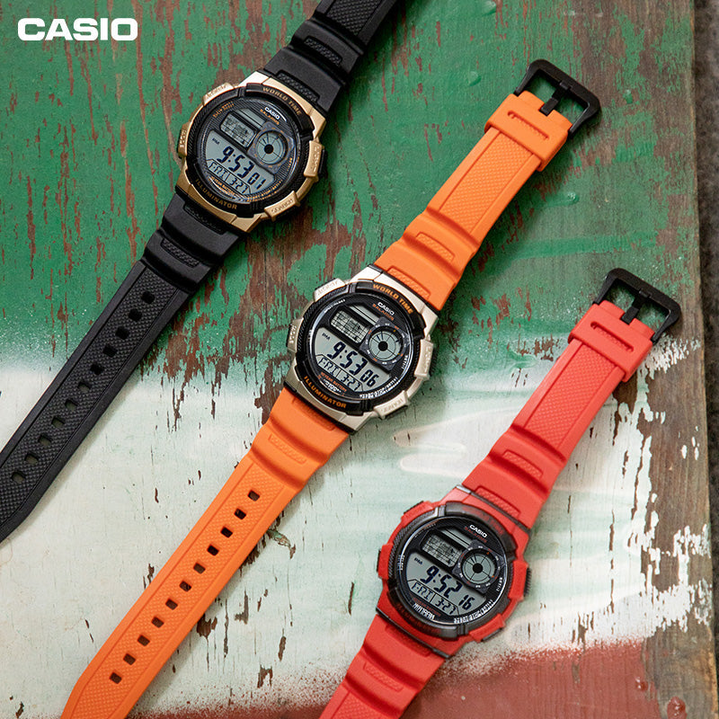 CASIO Sports Quartz Waterproof Mens Orange Analog AE-1000W-4BV