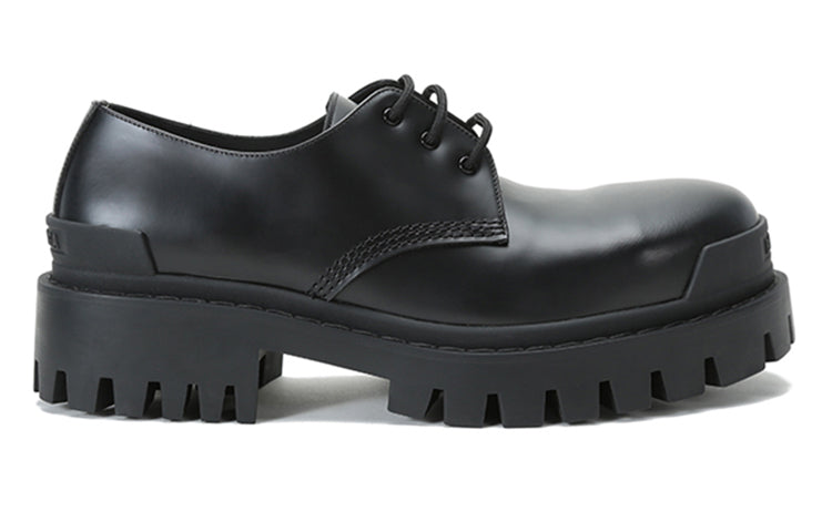 Balenciaga Cowhide Lacing Thick Sole Casual Leather Shoes Black 600600-WA960-1000