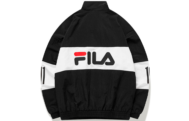 FILA FUSION Logo Printing Contrasting Colors Stand Collar Woven Jacket Black T11M012705F-BK