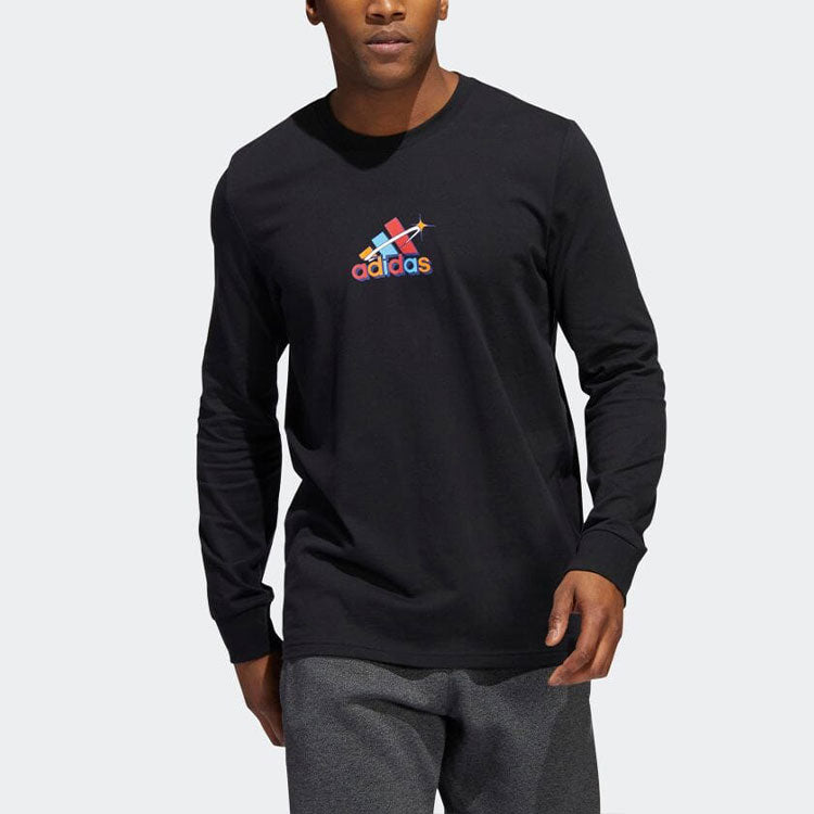 Men's adidas Solid Color Logo Printing Round Neck Sports Pullover Long Sleeves Japanese Version Black T-Shirt HE2316