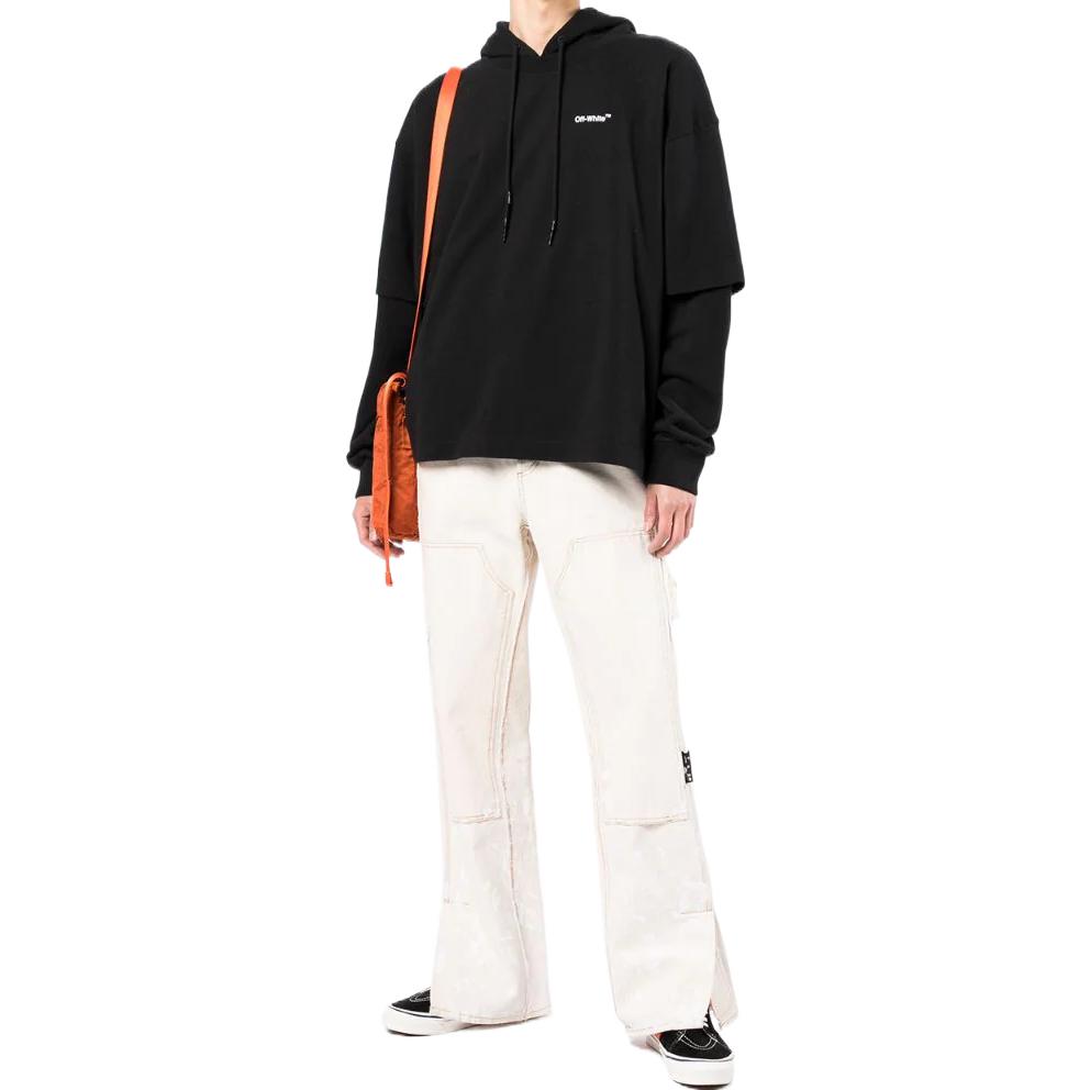 Men's Off-White SS22 Logo Printing Hooded Long Sleeves Version Black OMBB098C99FLE0031001BLACK