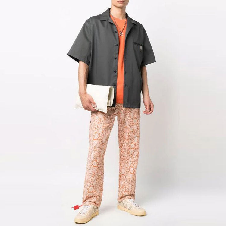 Men's Off-White FW21 Detail Short Sleeve Loose Fit Gray Shirt OMGA185F21FAB0010700
