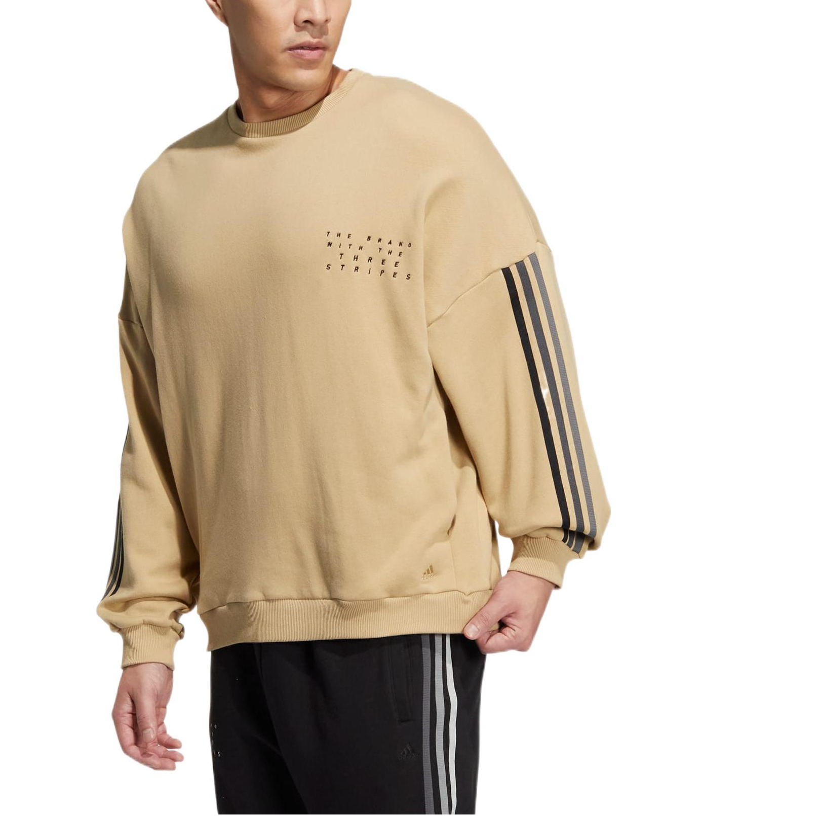 adidas Solid Color Stripe Alphabet Round Neck Long Sleeves Hoodie Unisex Yellow HP1370