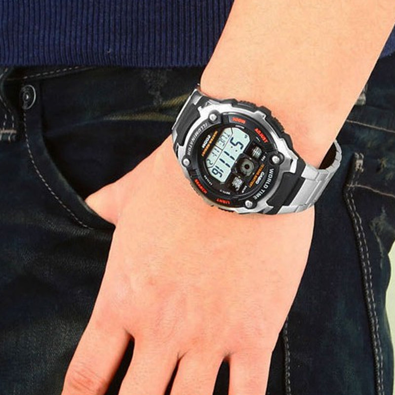 CASIO Waterproof Stainless Steel Strap Mens SilverBlack Digital AE-2000WD-1A