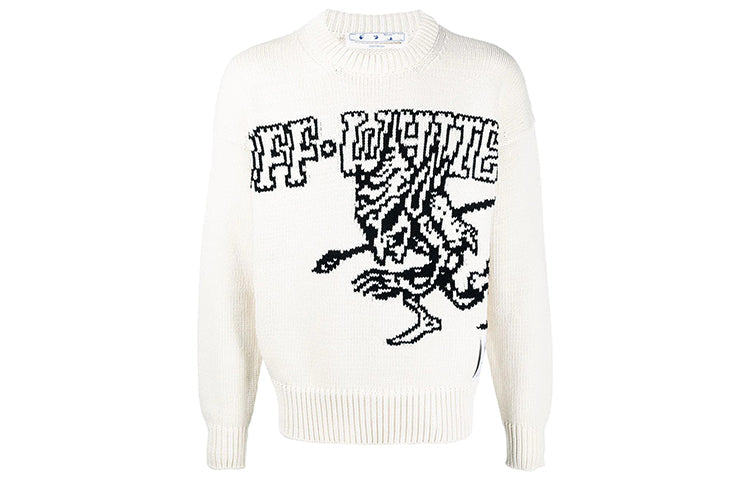 Off-White SS21 Pattern Round Neck Knit White OMHE066R21KNI0016110