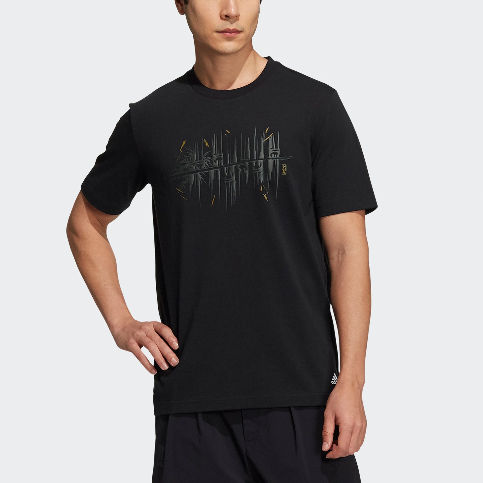 Men's adidas Wj Story Tee Martial Arts Series Printing Sports Round Neck Short Sleeve Black T-Shirt H39322
