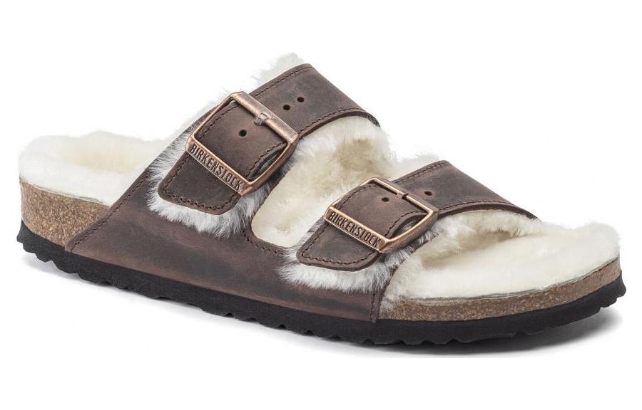 Birkenstock Arizona Shearling Waxy Leather Narrow Fit Sandals 'Oiled Habana' 1021049