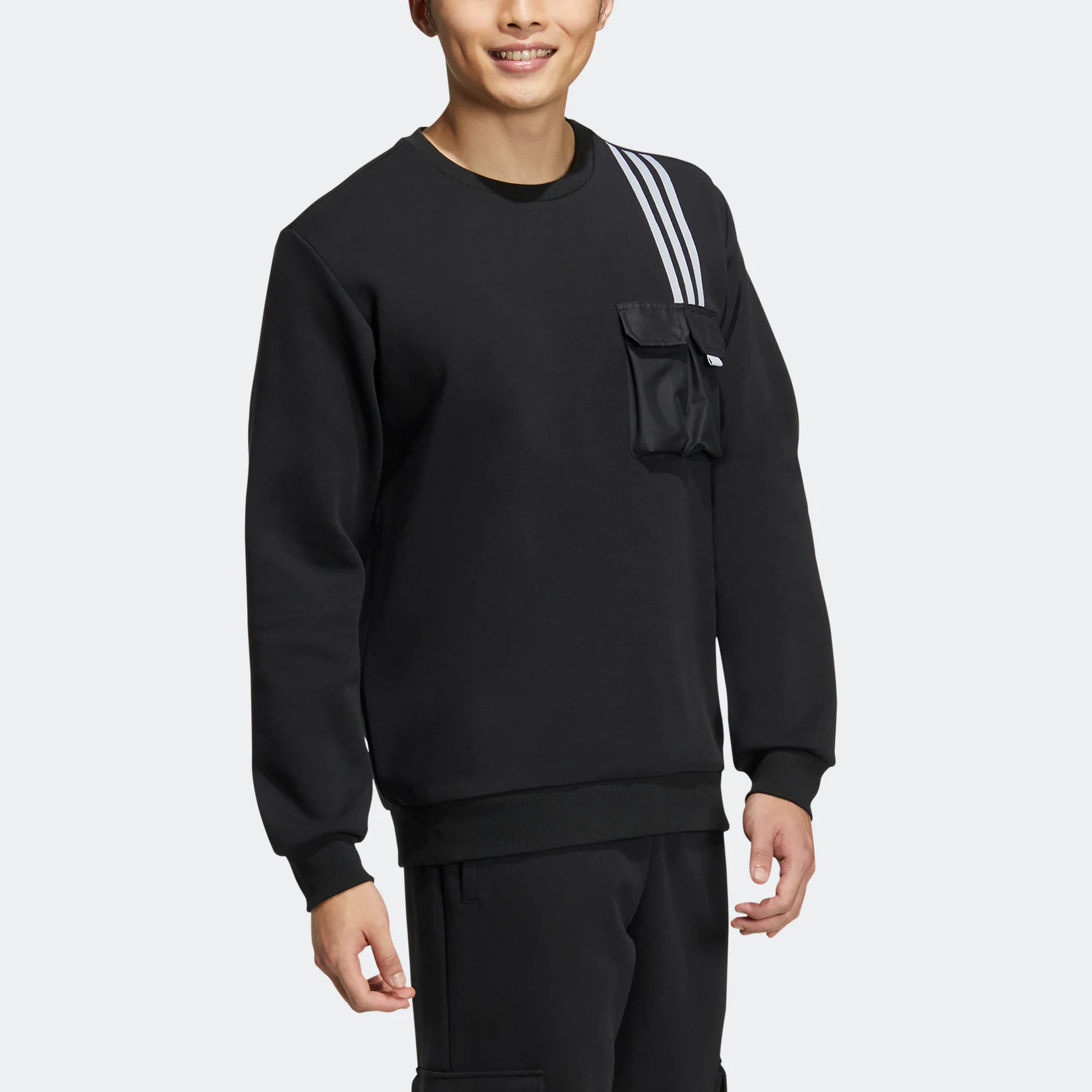 Men's adidas neo Classic Chest Sports Long Sleeves Black HM2019