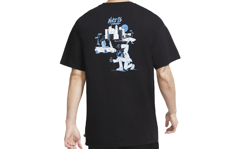 Nike Back Printing Skateboard Short Sleeve Black CW1479-010