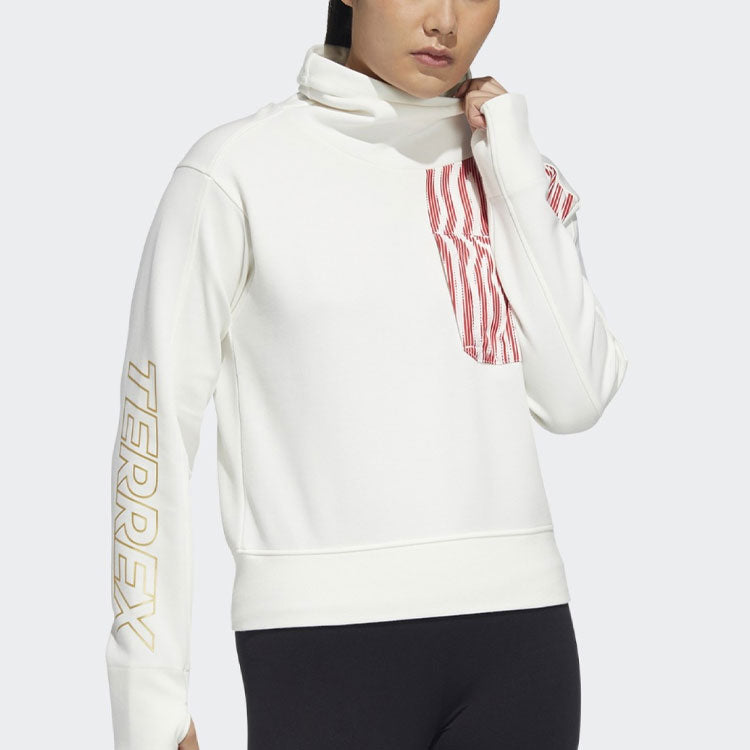(WMNS) adidas Terrex CNY Pad Jkt Pattern Printing High Collar Sports Pullover White Hoodie HE7316