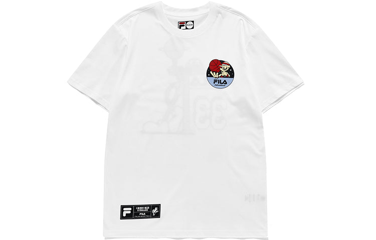 Men's FILA FUSION Cartoon Basketball Sports Printing Round Neck Short Sleeve White T11M135108F-WT