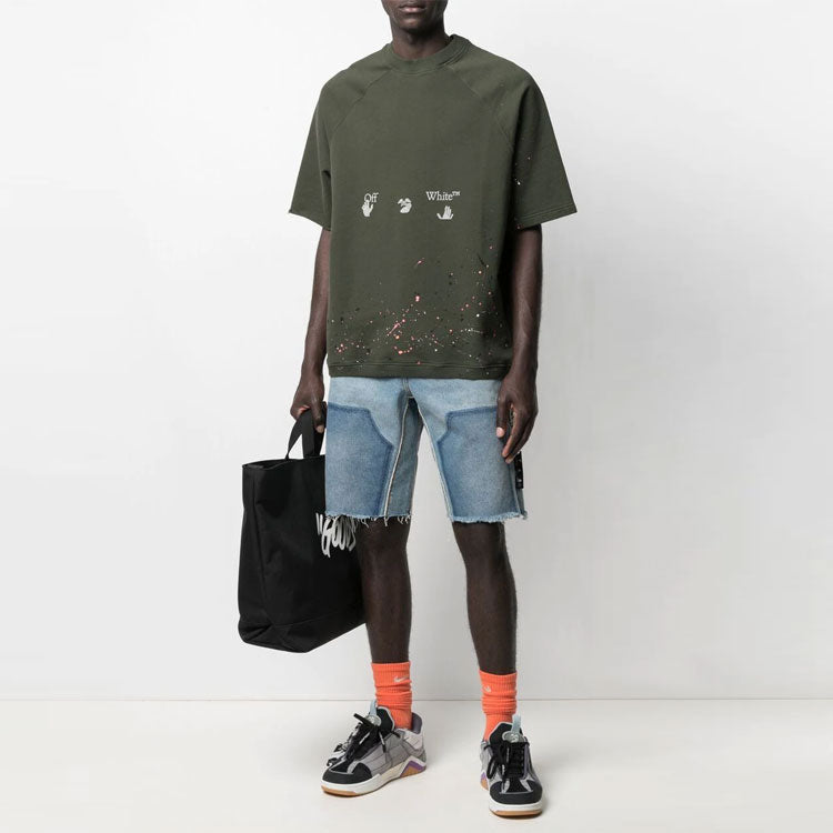 Off-White SS21 Logo Short Sleeve Loose Fit Green OMBA050S21FLE0025701