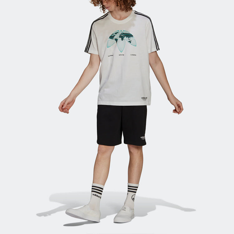Men's adidas originals United Tee Upside Down Large Logo Stripe Round Neck Casual Sports Short Sleeve White T-Shirt HF4907