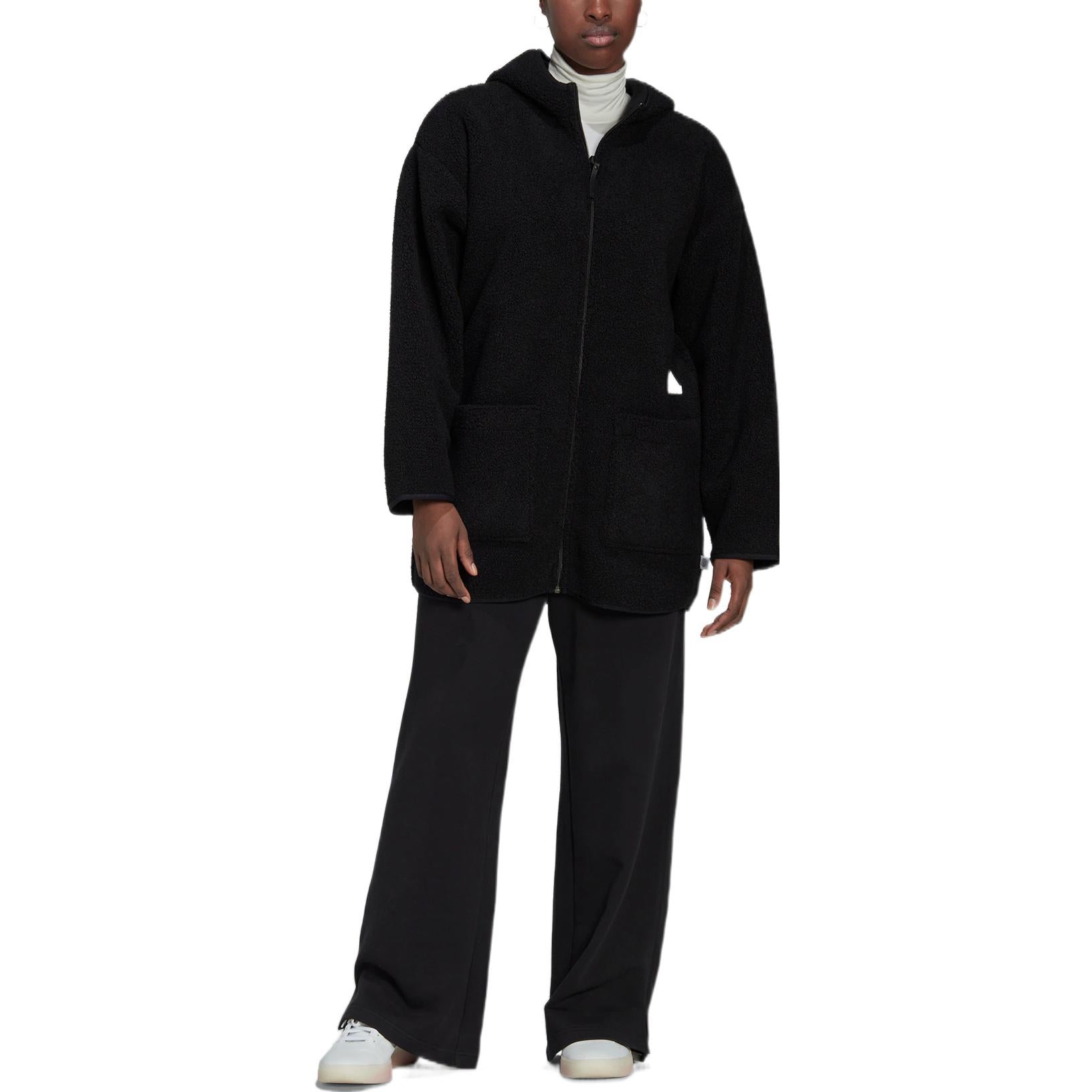(WMNS) adidas Polar Fleece Long Hooded Track Top Asia Sizing 'Black' HM2841