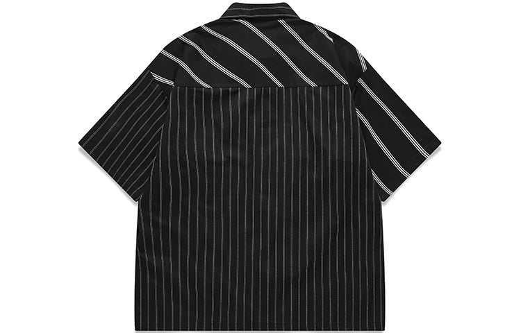 Men's FILA FUSION x White Mountaineering Crossover Stripe Splicing Short Sleeve Sports Black Shirt T11M137401F-BK