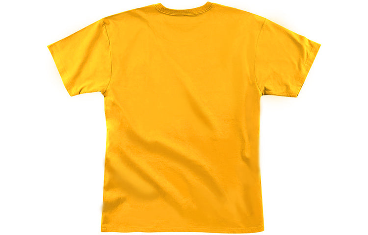 Men's Mitchell & Ness Big Face Series Los Angeles Lakers Large Logo Printing Short Sleeve Yellow SSTEBW19070-LALGOLD