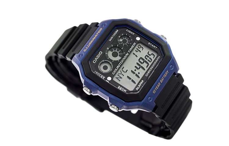 CASIO Waterproof Sports Shockproof Mens Black/Blue Digital AE-1300WH-2A