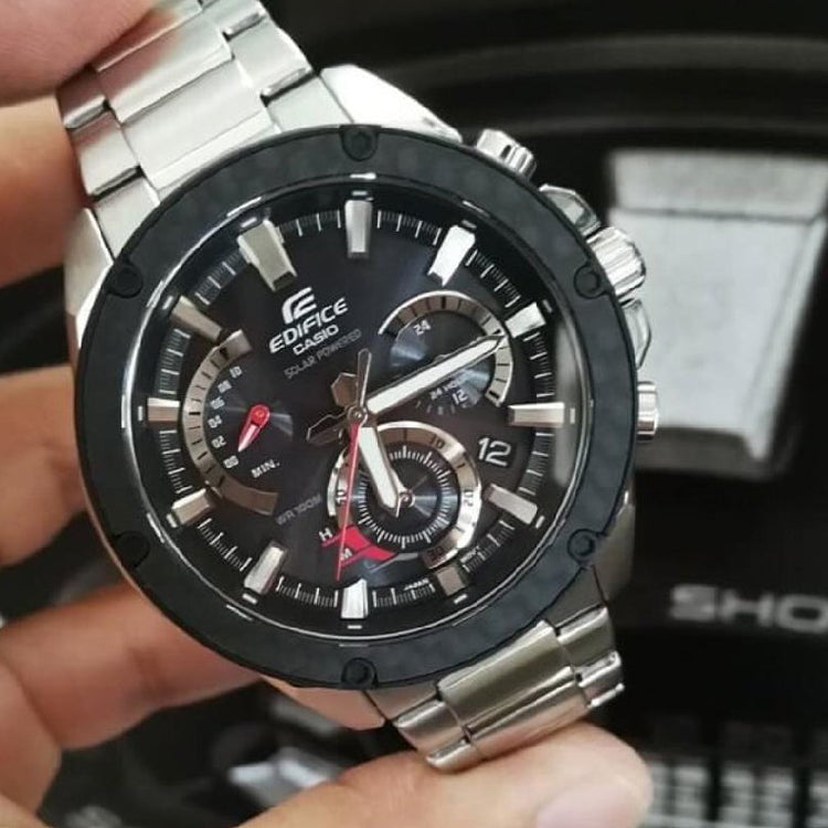 Men's CASIO EDIFICE Classic Chain quartz Watch Black Mens Silver Analog EQS-910D-1A