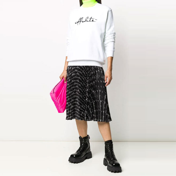 (WMNS) Off-White Cotton Printing Round Neck Pullover White Hoodie OWBA055E20FLE0010110
