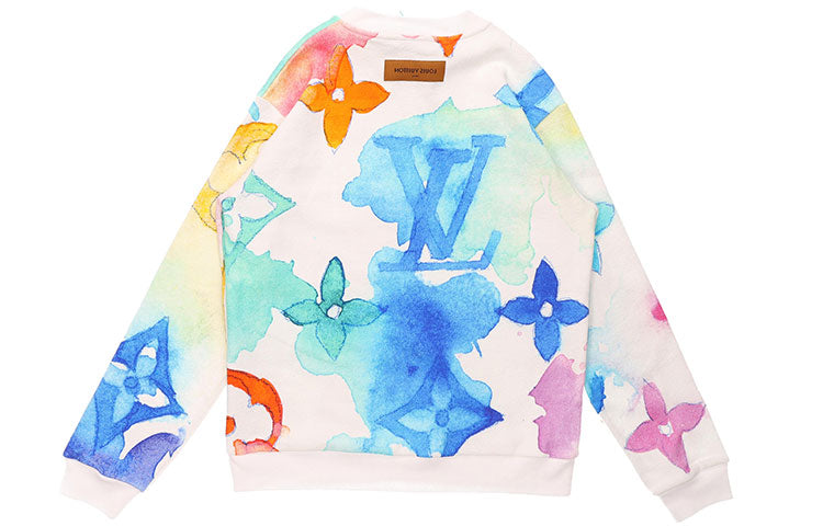 Men's LOUIS VUITTON FW21 Logo Full Print Round Neck Long Sleeves White 1A8QV7