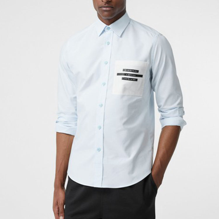 Burberry Pocket Stripe Causual Long Sleeve Shirt Male Blue 80217921