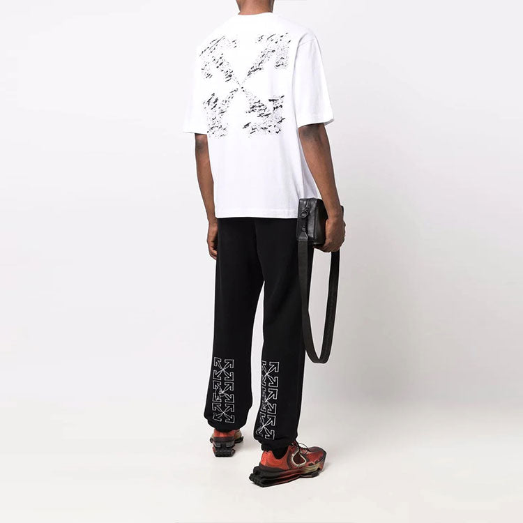 Men's Off-White FW21 Logo Round Neck Cotton Short Sleeve Loose Fit White T-Shirt OMAA119F21JER0110110