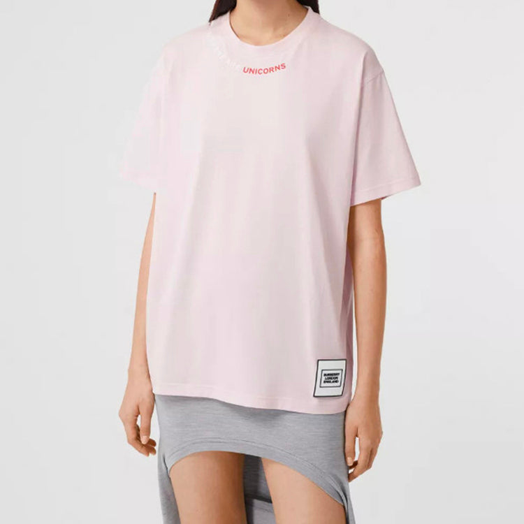 Burberry Quote Print Cotton Oversized Collar Alphabet Slogan Short Sleeve Pink 80295641