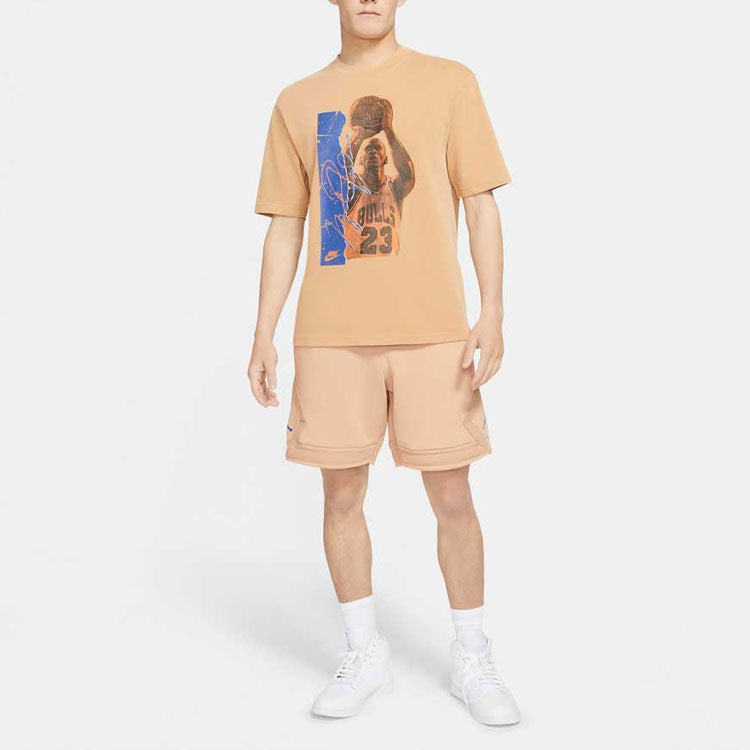 Men's Jordan Character Basketball Offset Printing Short Sleeve Brown T-Shirt DA9892-200