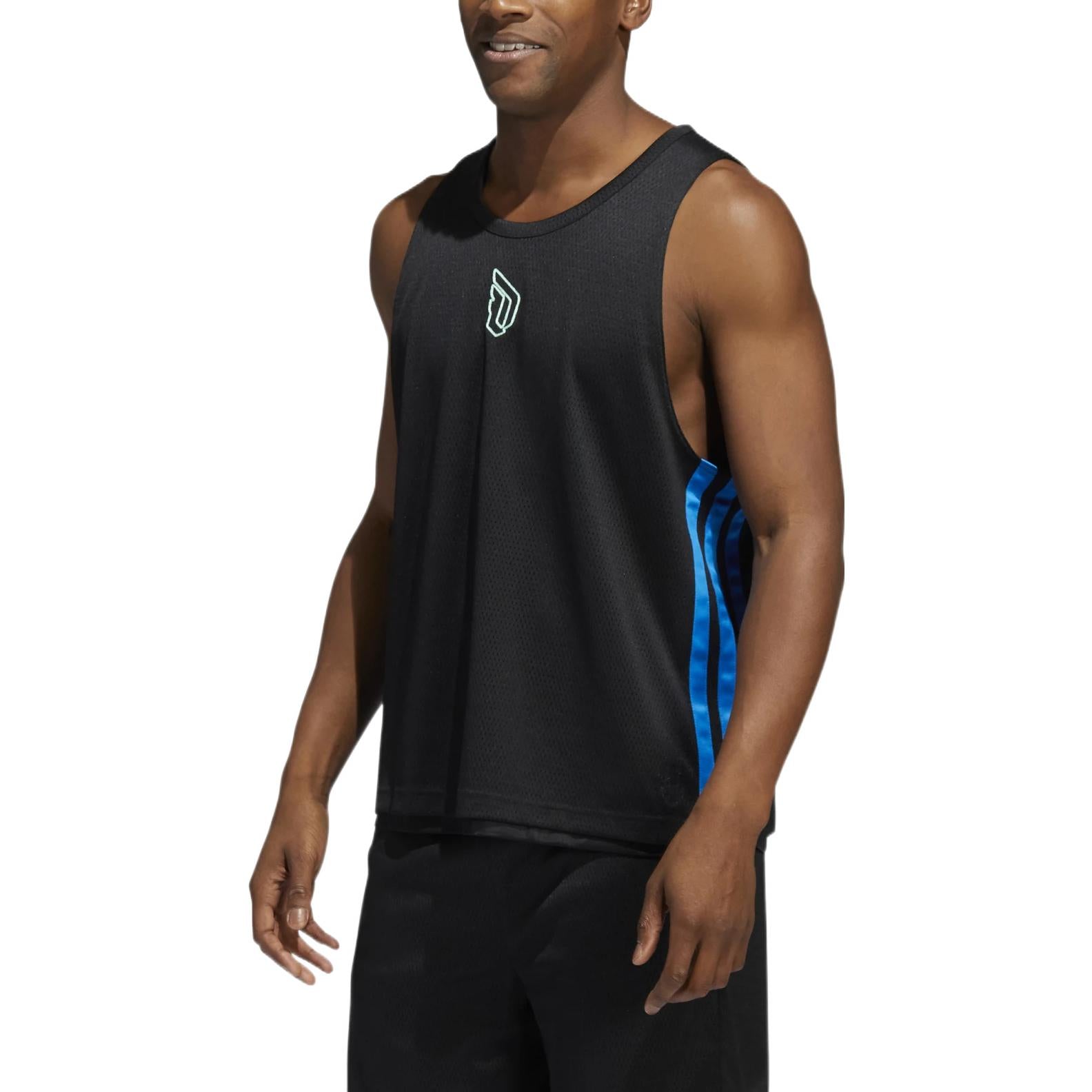 Men's adidas Lillard Logo Printing Stripe Basketball Sports Black Vest HF1729