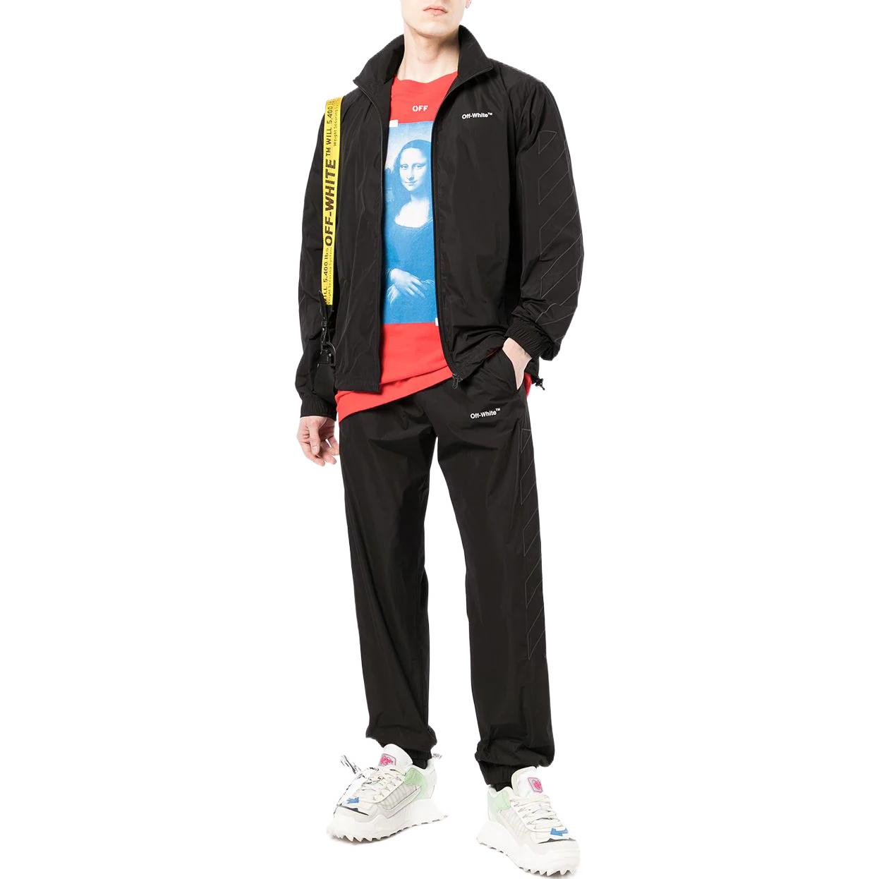 Men's Off-White Solid Color Lapel Zipper Jacket Black OMBD040C99FAB0011010