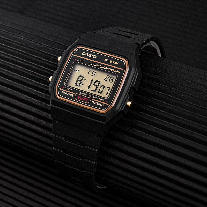 CASIO Classical Vintage Waterproof Unisex Mens Black Digital F-91WG-9
