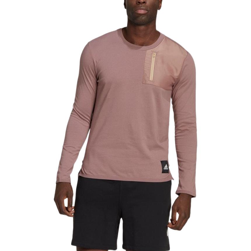 Men's adidas Solid Color Zipper Pocket Long Sleeves Pink T-Shirt HN1663
